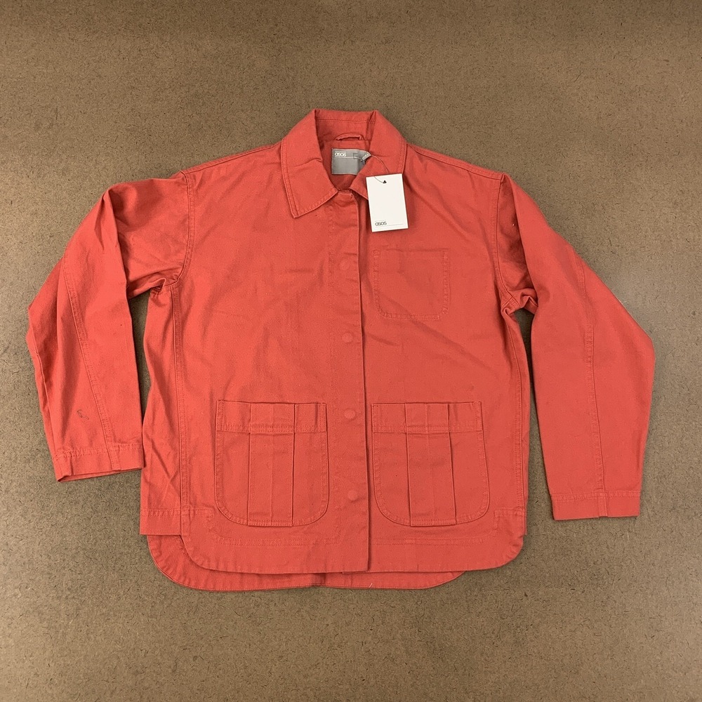 ASOS Women's Size 2 Red 100% Cotton Snap Front Canvas Jacket NWT
